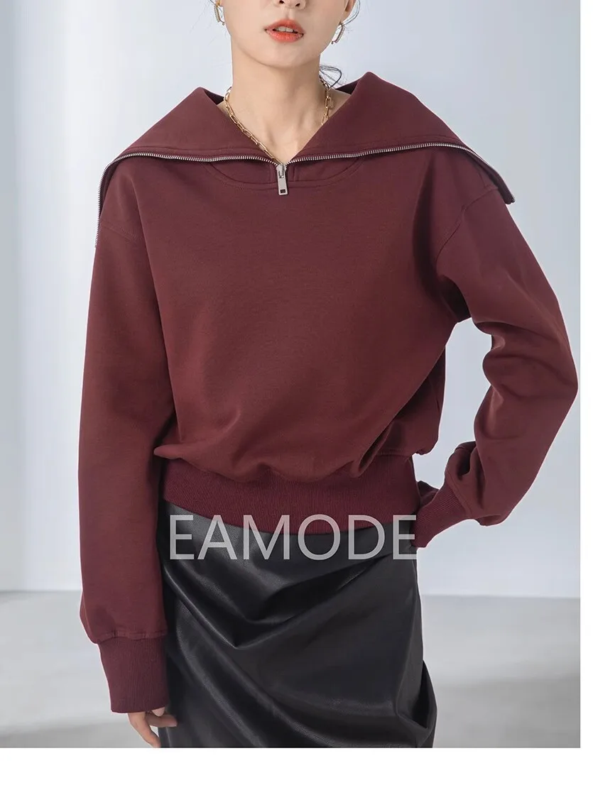 

Повседневный свободный свитшот ODE на молнии для женщин, весна-осень, американский крой H-образной формы, удобный топ из смесового хлопка