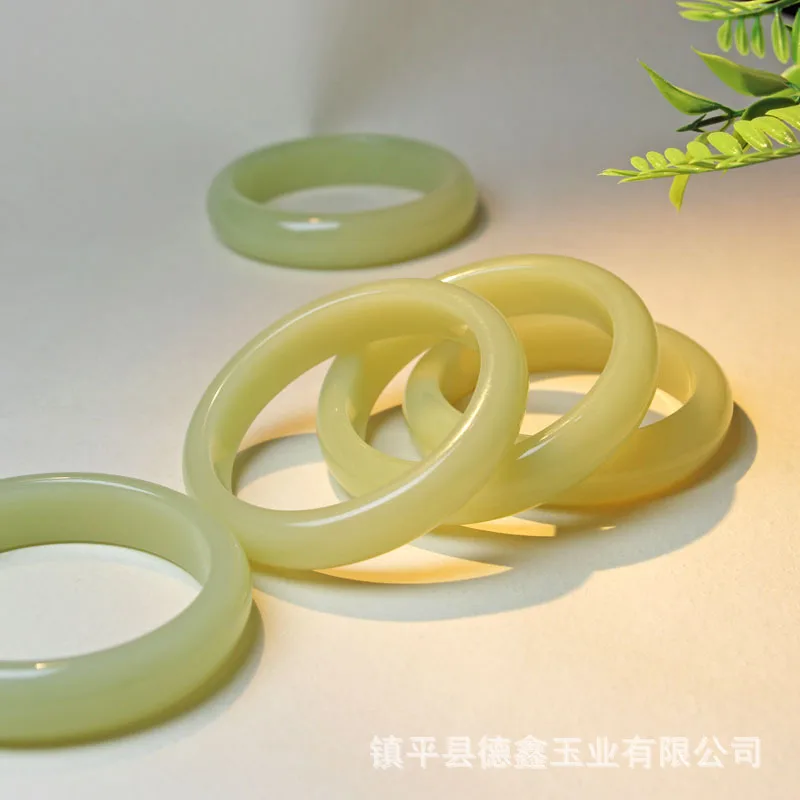 Mongolian material imitation Hetian yellow , medium width and thickened women's jade bracelet, outer Mon