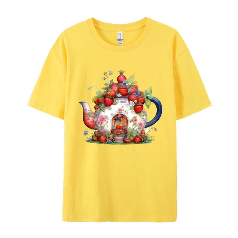 Unisex Strawberry Teapot Set Beginner T-Shirt Printing Fashion Home Party Custom Tops & Tees Graphic Funny Tshirt