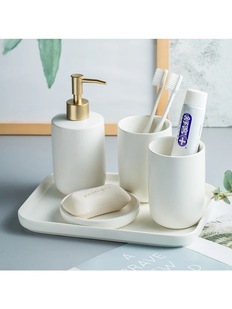 Ceramiczny zestaw sanitarny w stylu północnoeuropejskim, moda, kubek na szczoteczkę do zębów, dekoracja łazienki, toaleta, prezent na stół — zdjęcie 2