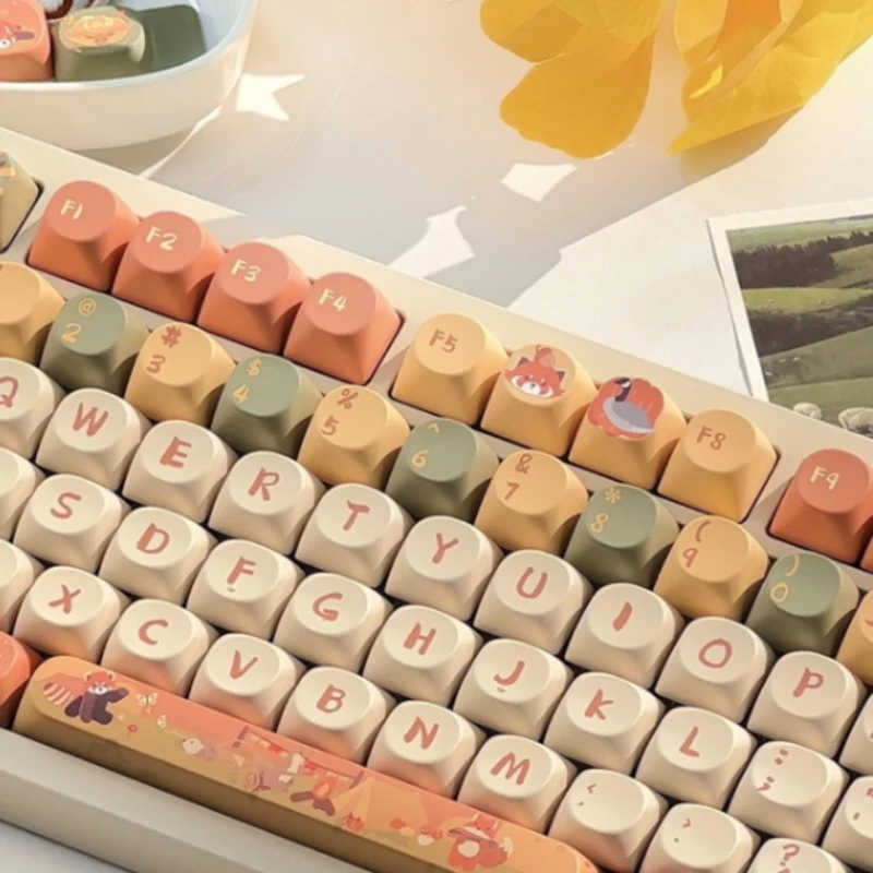 Imagem -04 - Mifuny Forest Raccoon Keycaps Mecânicos Altura Mao Side Heat Sublimation 111 Chaves Acessórios Guaxinim Bonito