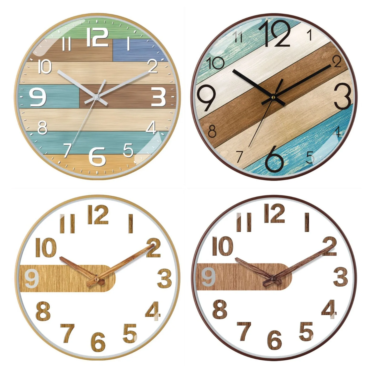 Reloj silencioso cepillado con patrón de bambú de imitación de madera de estilo chino de 30cm reloj de pared único y moderno de 12 pulgadas