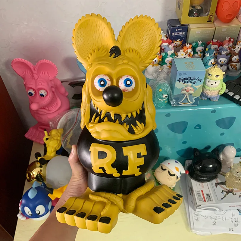 Rat Fink 33cm Yellow black Vinyl Big Model Doll Ornament Premium Edition RF Crazy Mouse Large Statue Gift Toy Collection Figure