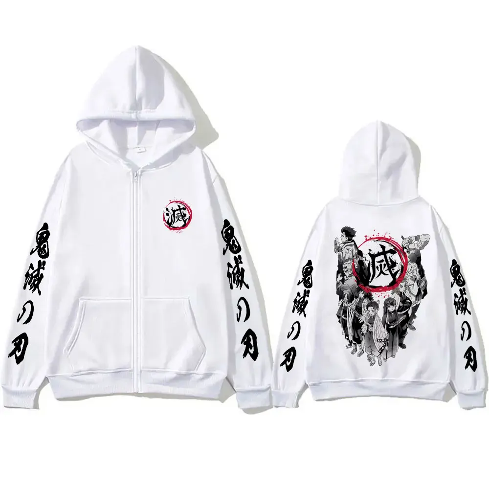 Anime Demon Slayer Hashira Members Zipper Hoodie Men Women Fashion Oversized Zip Up Sweatshirt Male Vintage Casual Zip Up Jacket