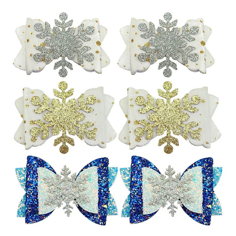 إكسسوارات شعر ندفة الثلج للأطفال لعيد الميلاد، تزيين العطلات للفتيات، أميرة، مشابك شعر بقوس لامع، حقيبة كاملة رائعة