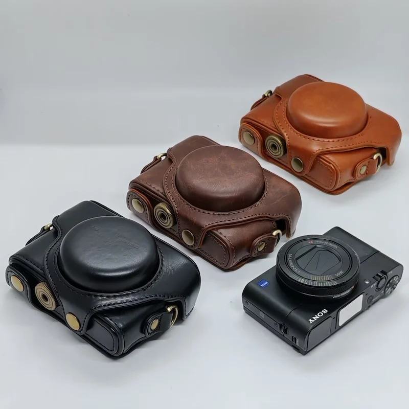 For Sony RX100 M6 M7 M2 M3 M4 M5A Vintage PU Leather Camera Bag Pouch Protect Case Cover with Shoulder Belt Strap