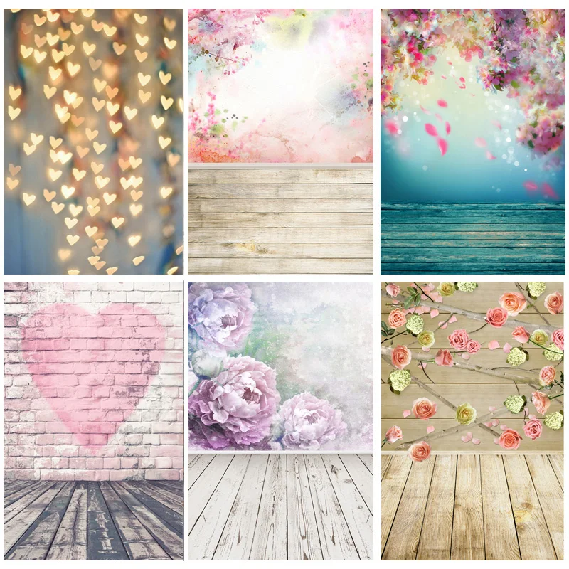 

Vinyl Custom Valentine Day Photography Backdrops Prop Love Heart Rose Wooden Floor Photo Studio Background 211215-05