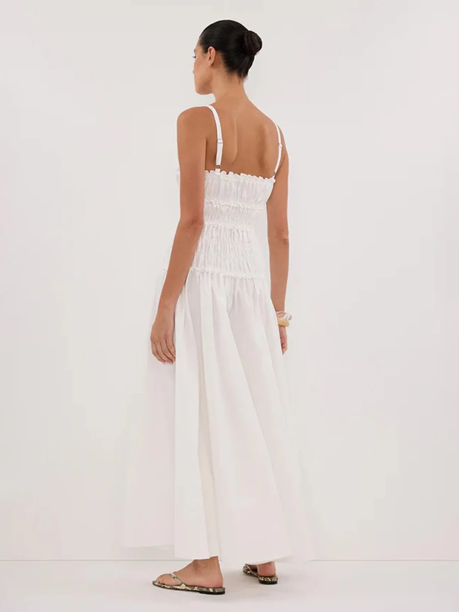 Vestido camisero Blubelle 2026 de verano, entallado, con cintura fruncida, informal, largo, con tirantes finos, de algodón, para mujer.