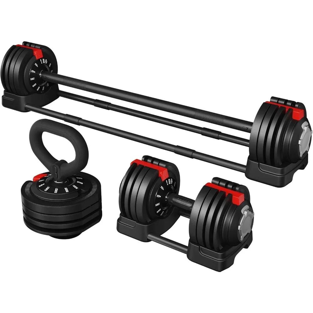 Adjustable Dumbbell 52.5lbs Free Weight Dumbbells Set 3 in 1 Fast Adjust Dumbbells Dumbbell Weight Set Used As Barbell