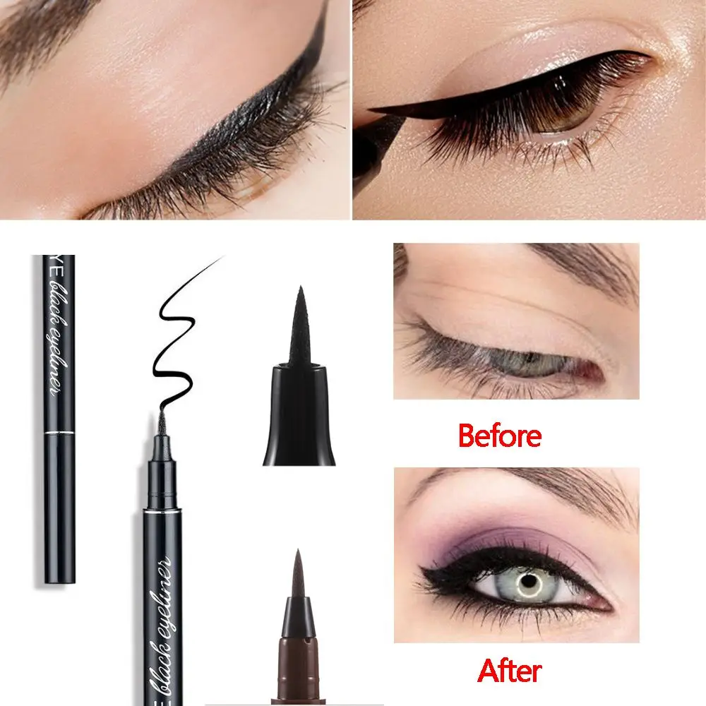 Cosméticos para ojos frescos, cabezal de cepillo suave, delineador de ojos negro resistente al agua, lápiz delineador de ojos líquido, lápiz delineador de ojos suave