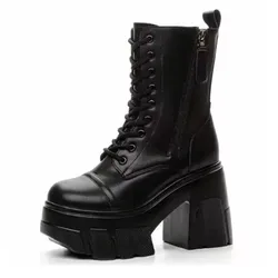 NEW Punk Gothic Women Boots 11CM Platform Wedge Knee High Fashion British Boot ZIP Leather Ankle Spring Synthetic Autumn Shoes