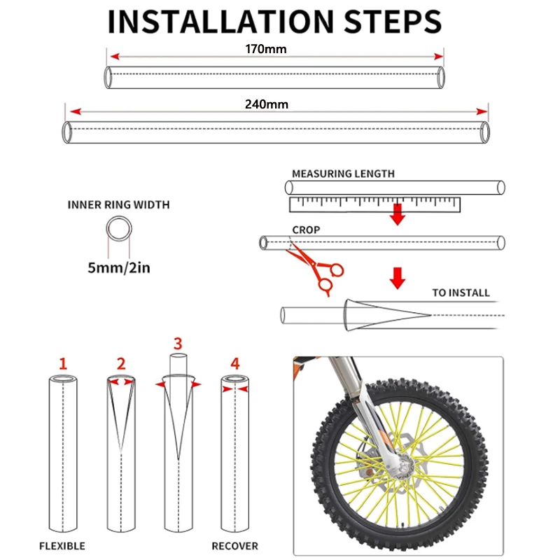 Hot 72Pcs Motorcycle Wheel Spoked Protector Wraps Rims Skin Trim Covers Pipe For Motocross Bicycle Bike Cool Accessories 17/24cm