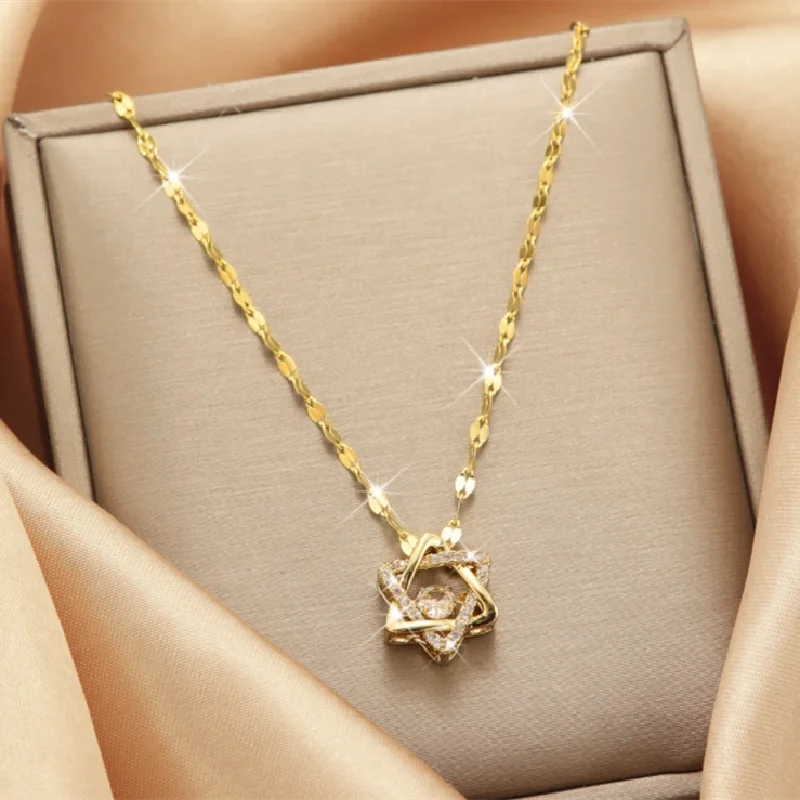 1 Pcs Light Luxury Cool Wind Flexible Series Crown Triangle Copper Pendant With Stainless Steel Chain Collarbone Necklace