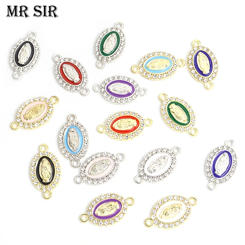 

Mix 10pcs Enamel Crystals Virgin Mary Connectors Jesus Catholic Charms Christian Rhinestones Metal Pendants Jewelry DIY Findings