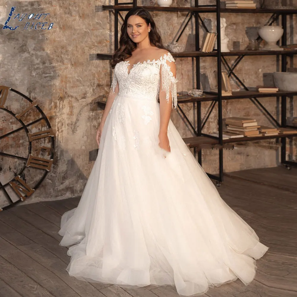 LAYOUT NICEB New Off Shoulder A-Line Wedding Dress 2024 Charming V-Neck Tulle Bridal Gowns Plus Size Robe De Mariée Custom Made