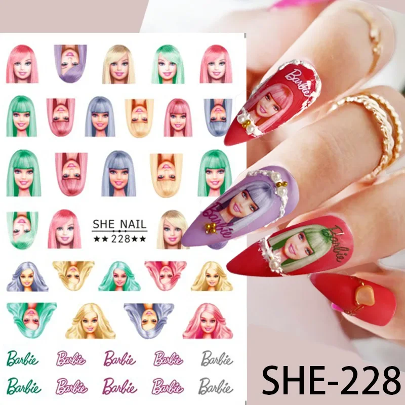 Barbies Nail Art Decal 3D Nail Stickers Nails Art Supplies DIY Adhesive Stickers Manicure Accessories Decoration for Girls Gift