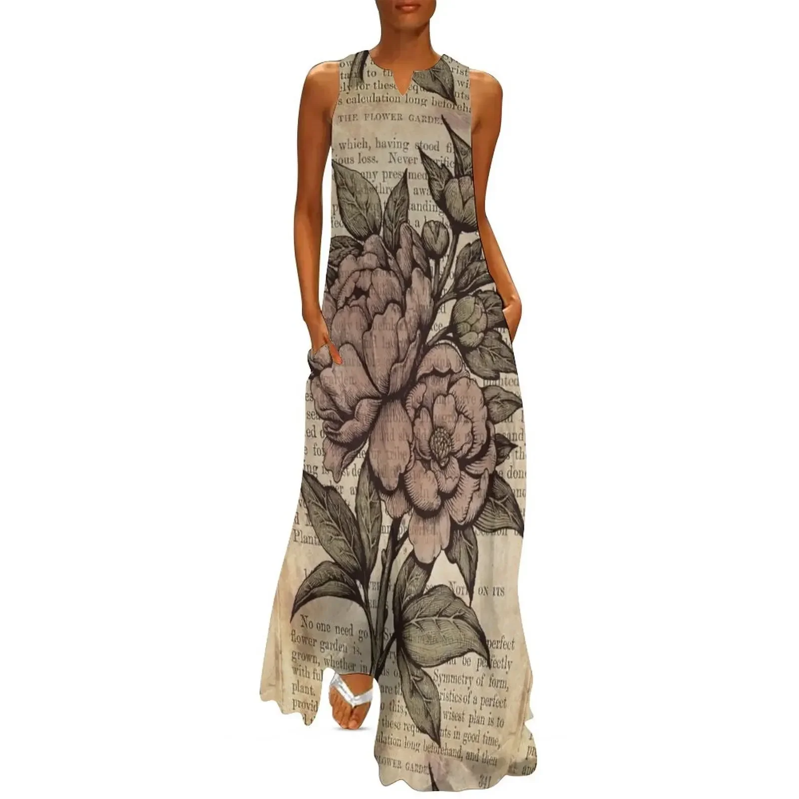 

Botanicals - Peonies vintage Long Dress fairy dress luxury dress summer woman 2025 luxury woman evening