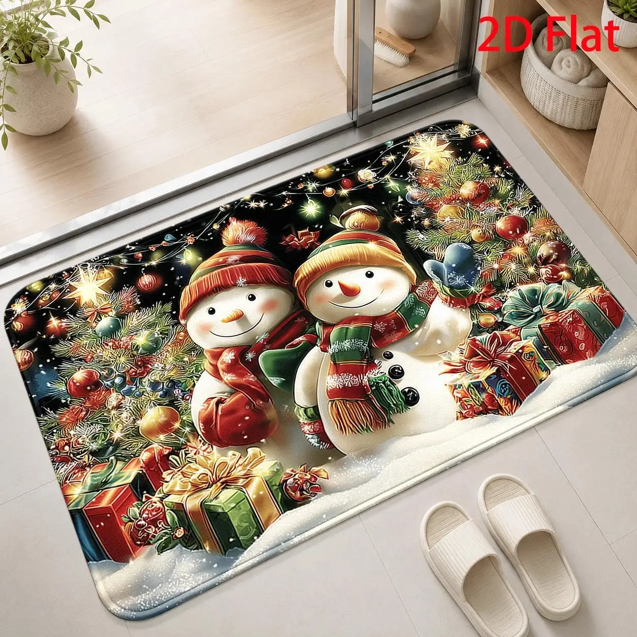Cute Dual Snowman Christmas Tree Gift Soft Indoor Outdoor Floor Mat For Snowy Season Family Room Hallway Doorway Runner