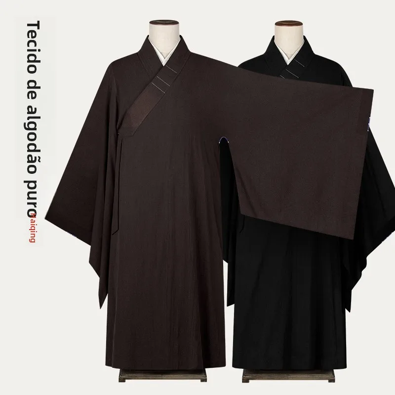 robe-monastique-d'ete-haut-de-gamme-en-pur-coton-fin-pour-homme-pour-ceremonie-bouddhiste-coupe-decontractee-fermeture-a-bouton-unique-couleur