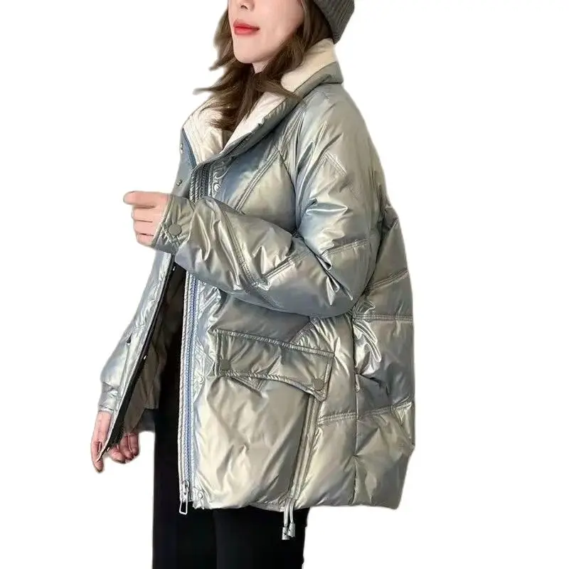 

2023 New Women's Cotton-Padded Coat Parkas No Washing Glossy Down Cotton Coats Warm Autumn Winter Jacket Fashion Female Tops