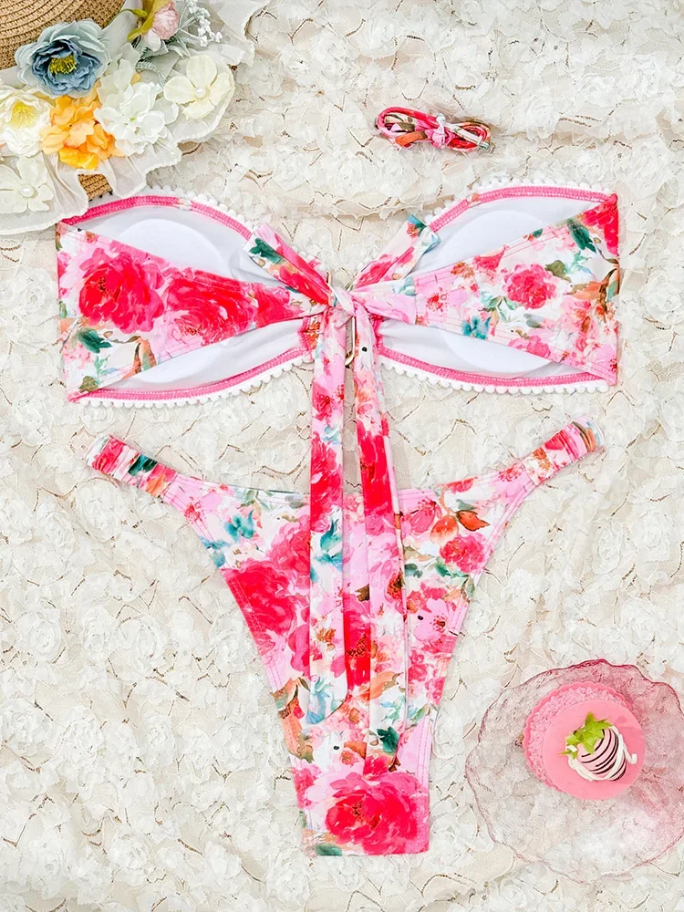 

AOTVOTEE сексуальное бикини без бретелек с принтом, комплект из 2 предметов, женский разделенный купальник, пляжное бикини с открытой спиной, новинка 2025 года, летний купальник, комплект бикини