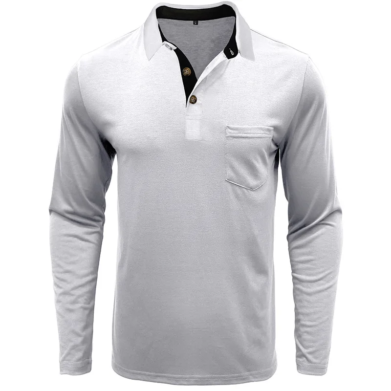 Frühling Trend männer Langarm Casual T-shirt Solide Revers Button Up Pullover Tops Herbst Drehen Unten Kragen Bodenbildung Polo-Shirt – Detail 17