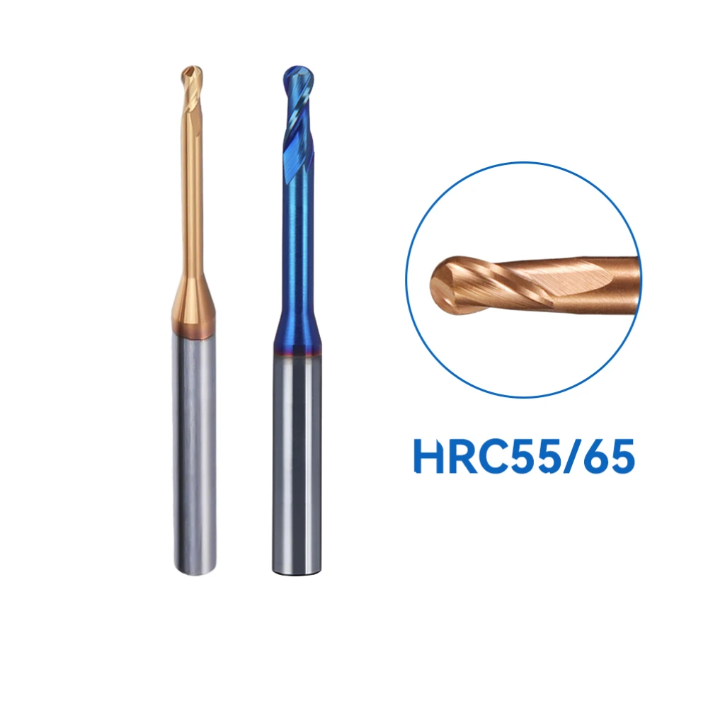 HRC65 Carbide Long Neck Ball Nose End Mills CNC Deep Groove Cutter Milling Cutters Router Bit Knife R0.15  R1 Endmills