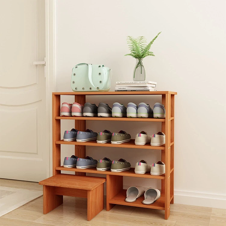 

Z DU'S 4 Layer Solid Wooden Shoe Rack With A Footstool Shoe Storage Rack Free Standing Flat Shoe Rack Classic StyleZ