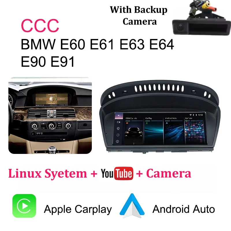 Bonroad draadloze CarPlay Android Auto autoradio voor BMW 3 5 Serie E90 E91 E92 E60 E61 E62 2005-2012 CCC CIC multimediaspeler