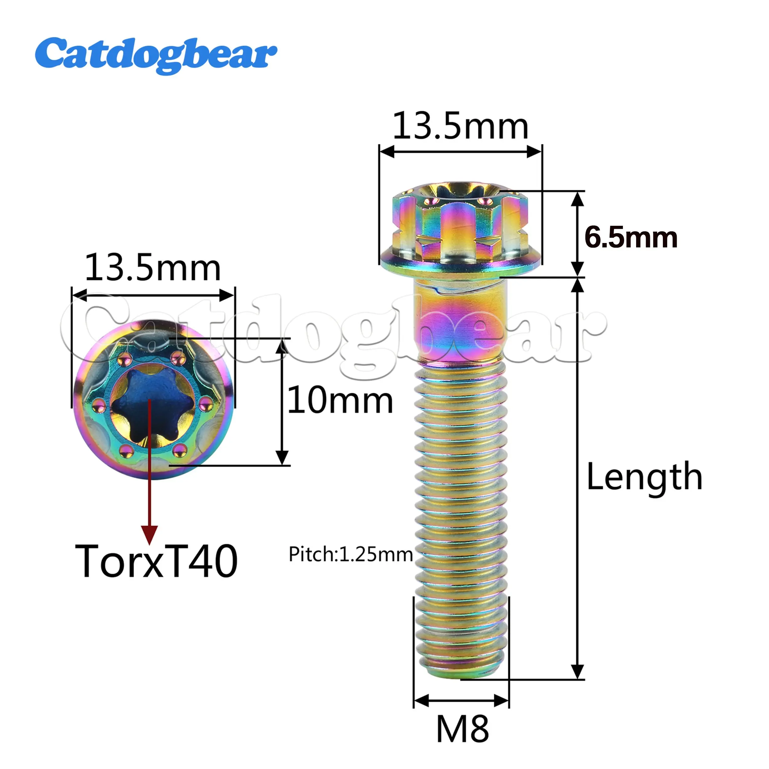 Catdogbear Titanium Bolts M8X20 25 30 35 40 45 50 55mm Torx Flange for Motor Bike Disc Brake
