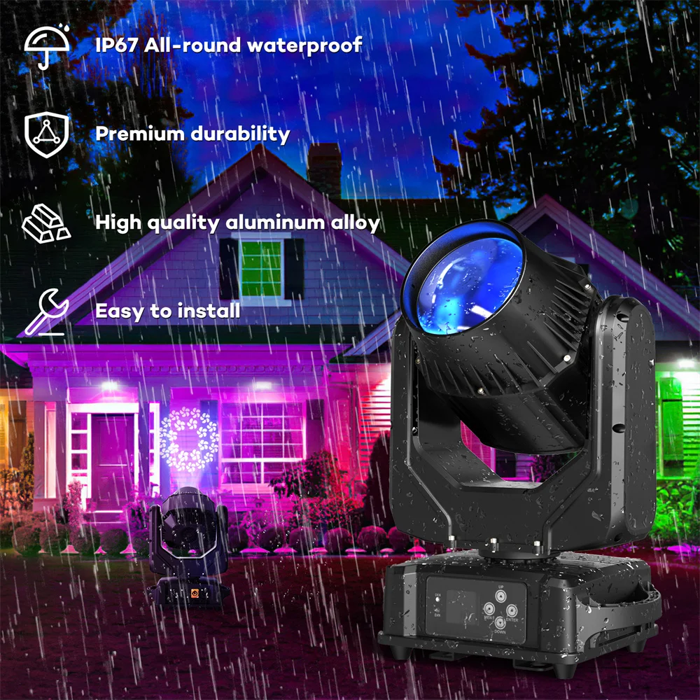 Yiflamefly LED 250W DMX512 Waterproof Beam Moving Head Light 14 Patterns for DJ Concert Party Weddings Nightclub Dance Hall