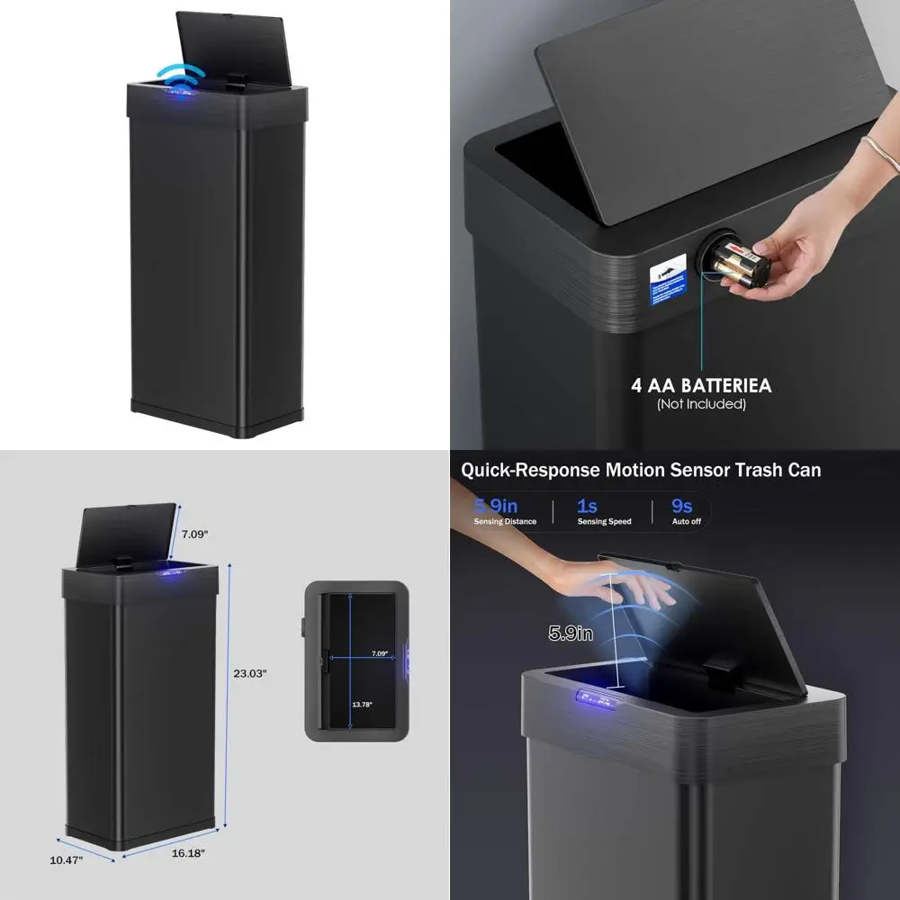 

Motion Sensor Trash Can 13.2 Gallon, Touchless Automatic Garbage Can, Brushed Stainless Steel Smart Bin with Bag Holder, Hands-F