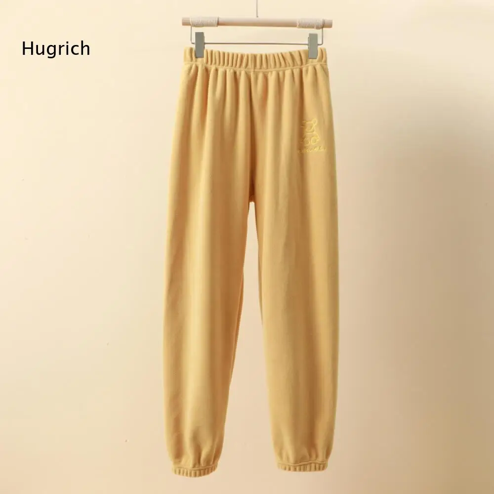 Stylish Yellow Fleece Joggers with Elastic Waist Detail Cuffed Hem Womens Casual Sweatpants Durable Stitching Solid Color