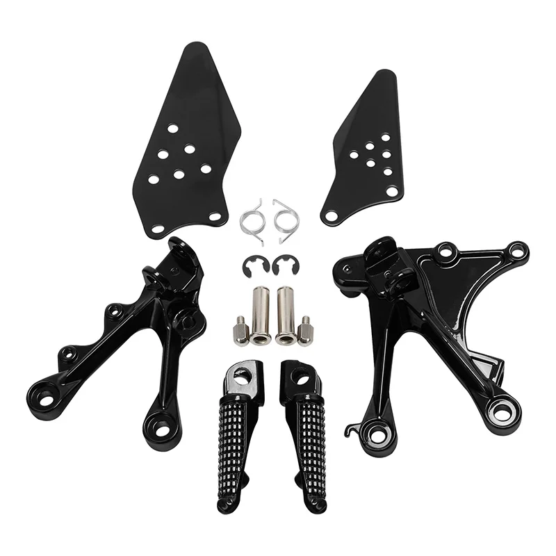 Motorcycle Black/Matte Black/Silver Front Footrest Foot Pegs Brackets For KAWASAKI ZX6R 2005-2008 ZX636 2005-2006 view 3
