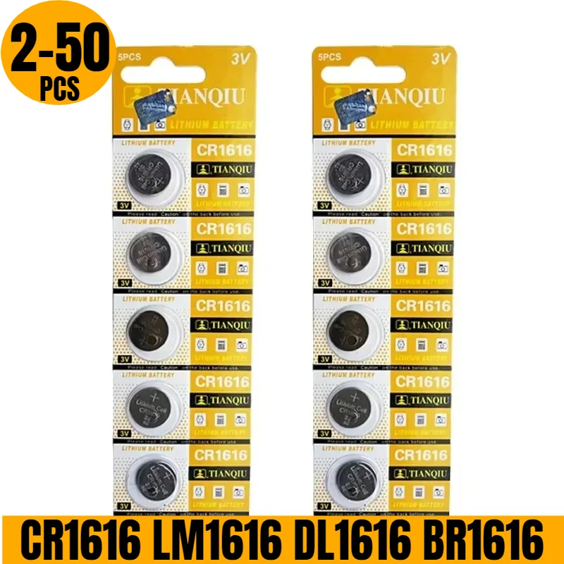 2-50PCS TIANQIU 3V 50mAh CR1616 Coin Cells Battery CR 1616 DL1616 BR1616 5021LC LM1616 Lithium Battery For Watch Remote Control