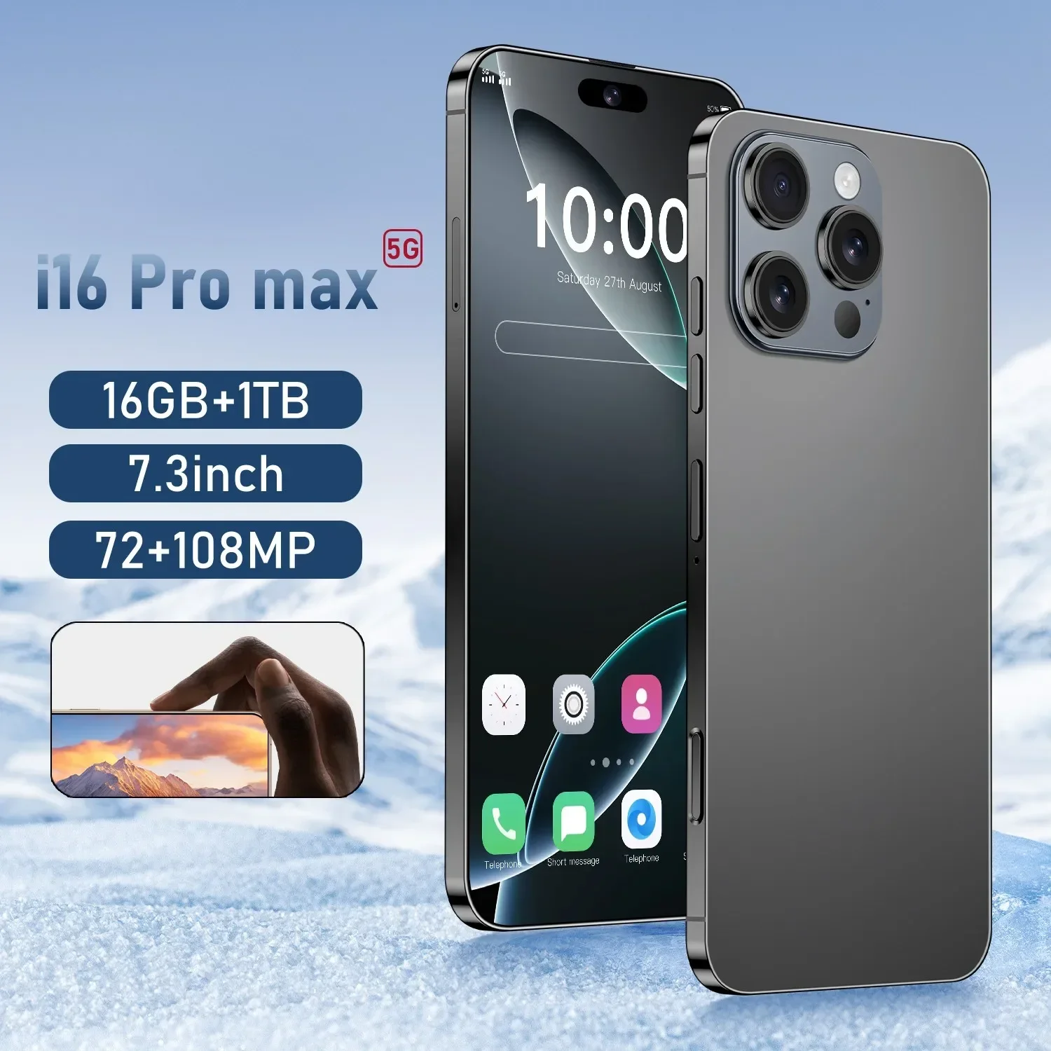 

2025 HOT i16 Pro Max 7.3inch HD Global Edition Original Smart Dual Card 8000mAh Battery Facial Recognition Function