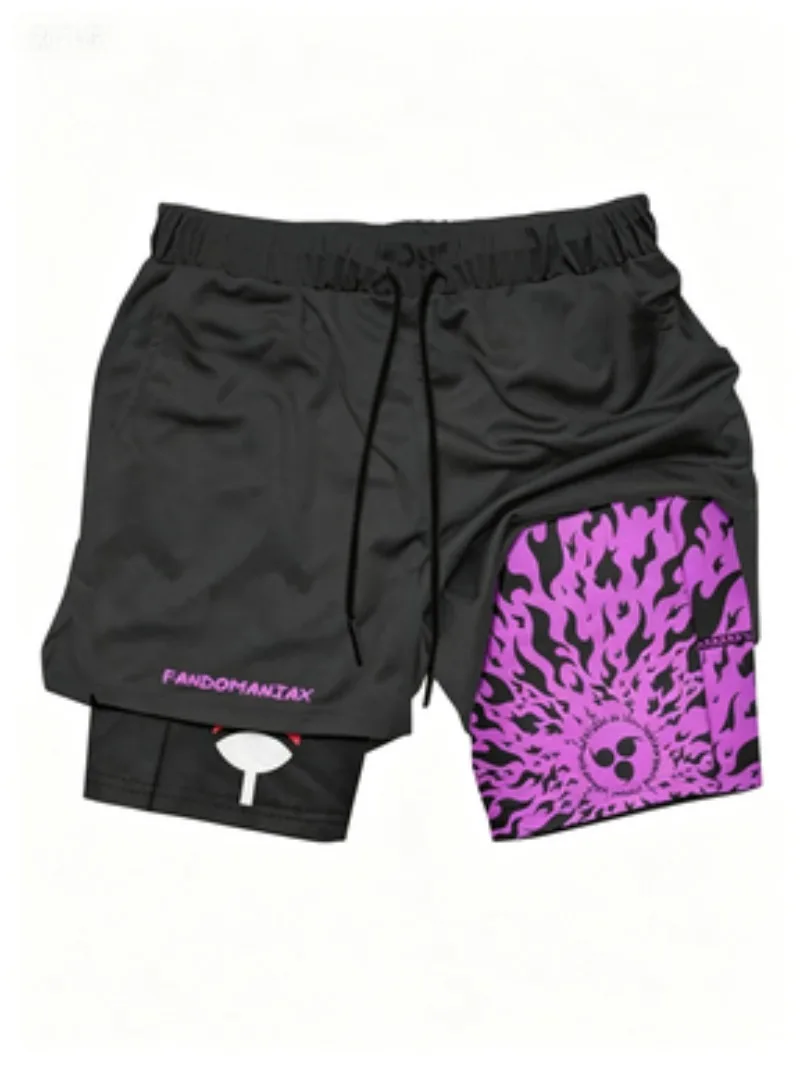 2026 Fashion Cool Dark Style Hot Blooded Anime Double Layer Sports and Leisure Men's Pants