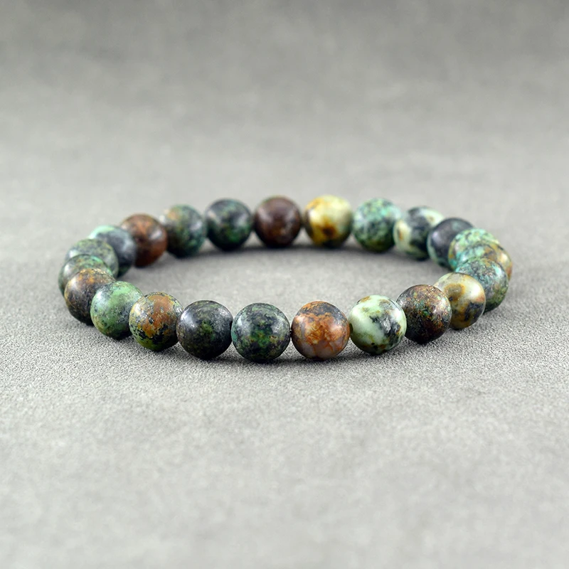 Handmade Real Natural Stone African Stone Beads Bracelet Men Yoga Mala Jewelry Green Moss Agates Beaded Bracelet Gift Wholesale