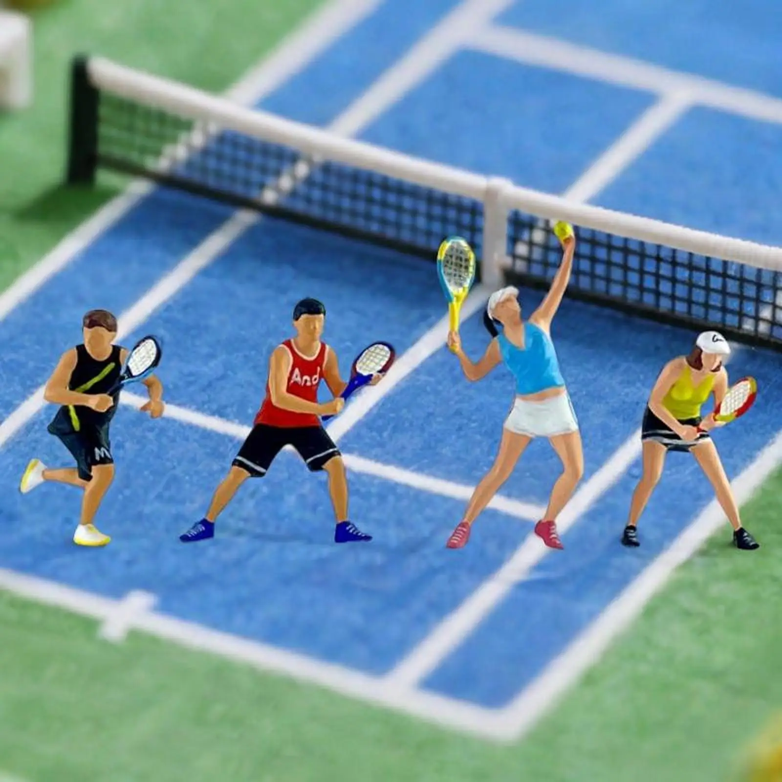

4x 1/64 Scale Miniature Figures Tennis Small Photography Props Painted Decorative DIY Projects Dioramas Mini People Figurines