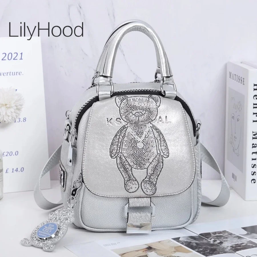 

Lady Trend High Quality Vegan Leather Multi-pockets Convertible Handbag Backpack Women Travel Shiny Diamonds Small Size Daypack