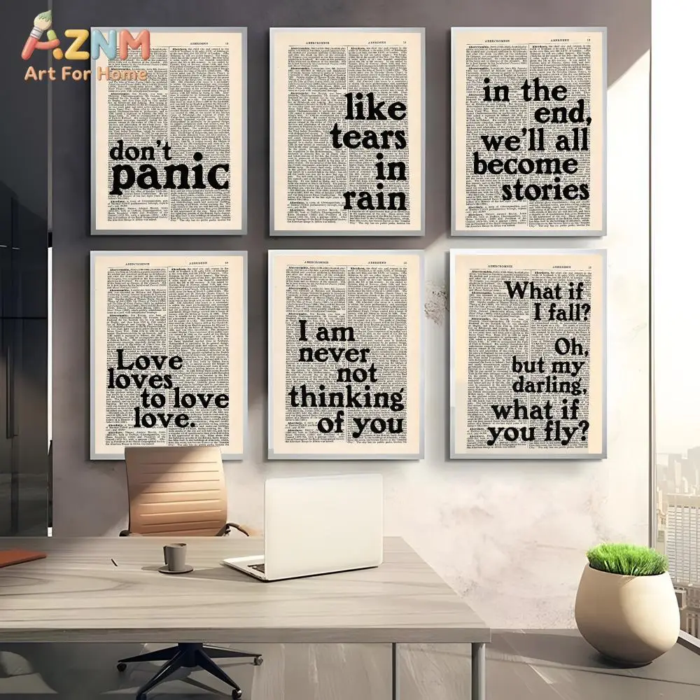 AZNM Vintage Dictionary Page Motivational Quote Canvas Wall Art, Retro Typography Unframed Posters for Home Decor