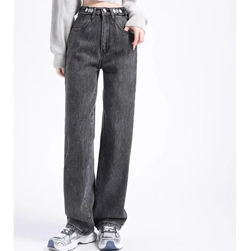 2024 frau Neue Koreanische Hohe Taille Samt Jeans Mädchen Mode Y2k Kleidung Verdicken Hosen Weibliche Blau Hellblau Grau Denim Hosen