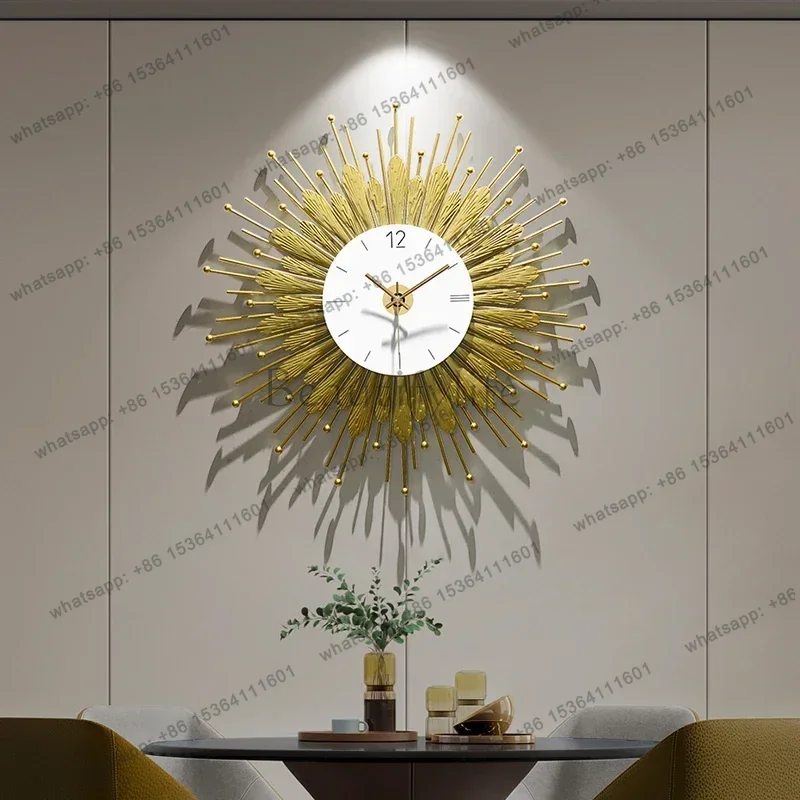 LJY Yellow Silent Battery Wall Clocks Gold Bedroom Metal Large Wall Clocks Modern Design Luxury Orologio Da Parete Room Decor