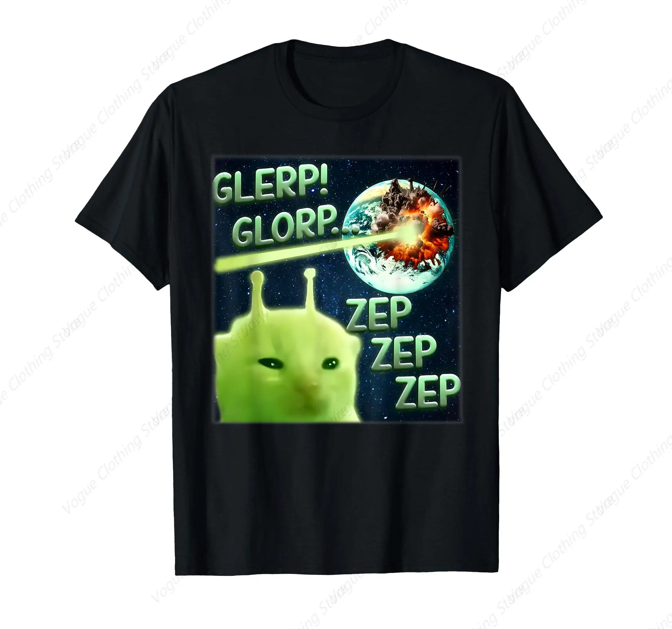 Erm What The Meep Funny Alien Cat Dank Meme Brainrot T-Shirt Fashion Short Sleeves Comfortable Soft Sport Leisure Tops