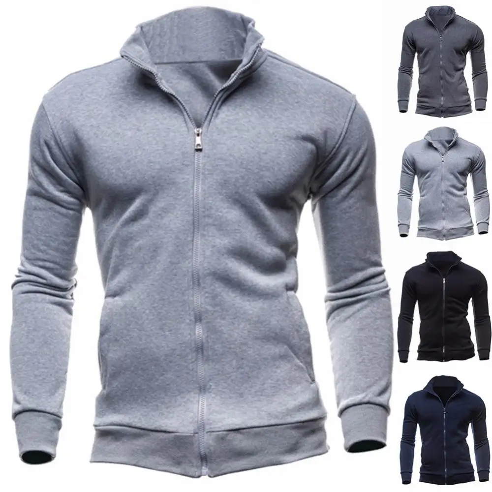 

Chic Men Zip Up Casual Coat Mens Stand Collar Sweatshirts Men No Hoodies Zipper Sweatshirts For Male No Hoodie Sweatshirt