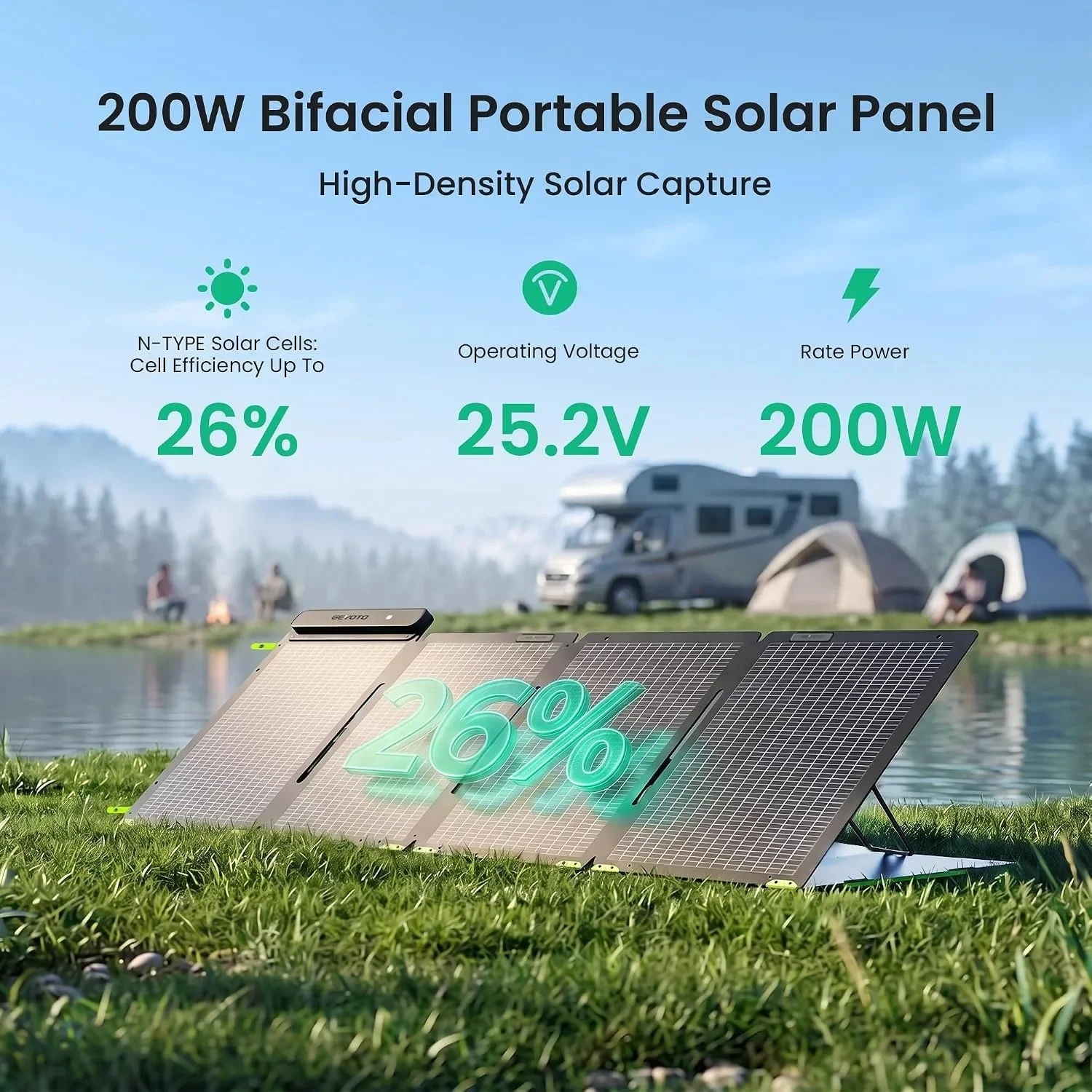 200W Bifacial Portable Solar Panel,for Camping & RV & Power Stations, Custom