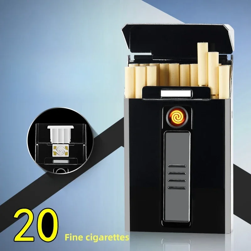New 20 Fine Count Cigarette Box Portable Electric Lighters Outdoor Waterproof 2-in-1 Tungsten Wire Ignition USB Charging Lighter