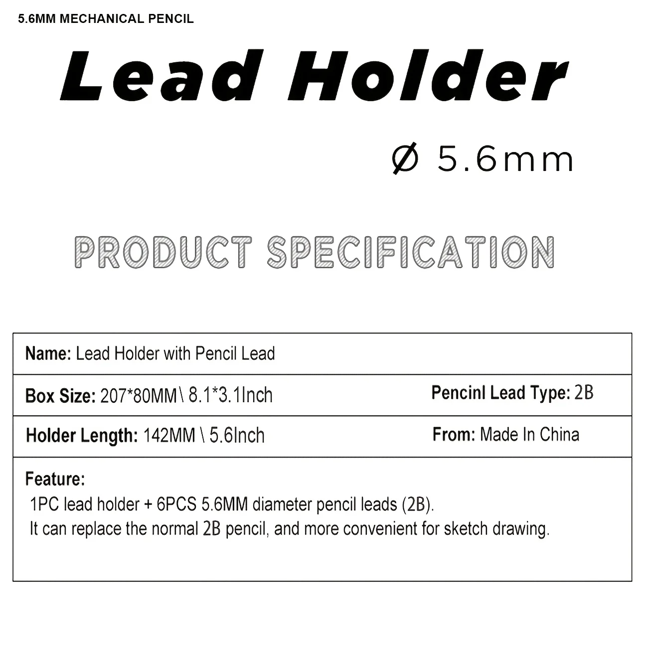 5,6mm Mechanischer Druckbleistift mit Automatischer Kupplung, Bleistifthalter für Künstler und Handwerker, Inklusive 6 Stück 8B-Ersatzminen, S – Detail 7