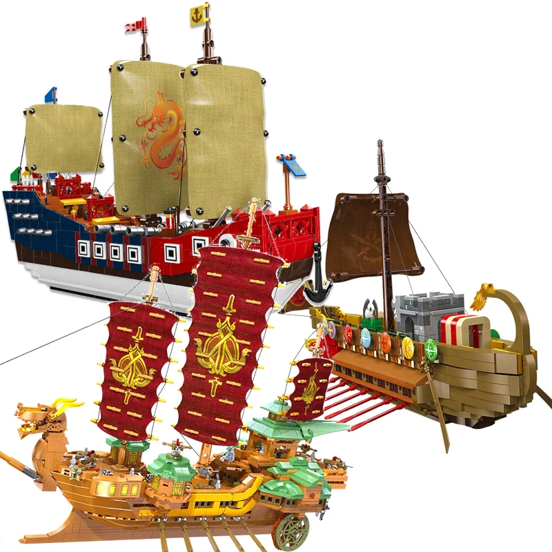 Ideas Medieval Hero Pirate Ship Building Block Creative Expert Spartan Battleship Brick Modular Toys For Kid Birthday Gift MOC