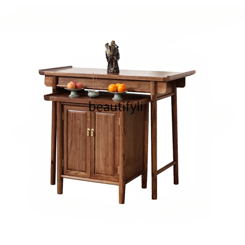 Solid Wood Altar Shrine Modern Buddhist Hall Buddha Table Cabinet Black Walnut Household Prayer  Table Cover Cabinet